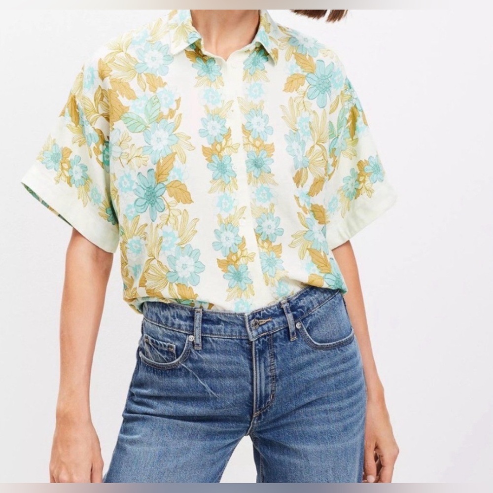 Loft: Linen Blend Button-Down Size Small Petite - image 2